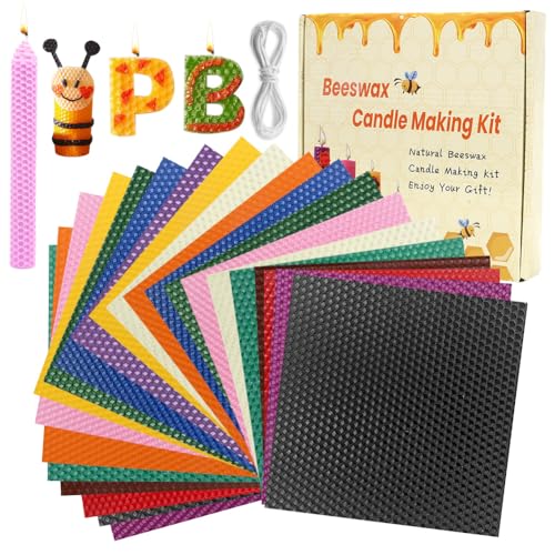 Wapasezyar Bienenwachsplatten, Wachsplatten für Kerzen, Bienenwachs Kerzen Selber Machen, Taufkerze Set für Geburtstag, Weihnachten(24 Stück, 12 Farben) von Wapasezyar