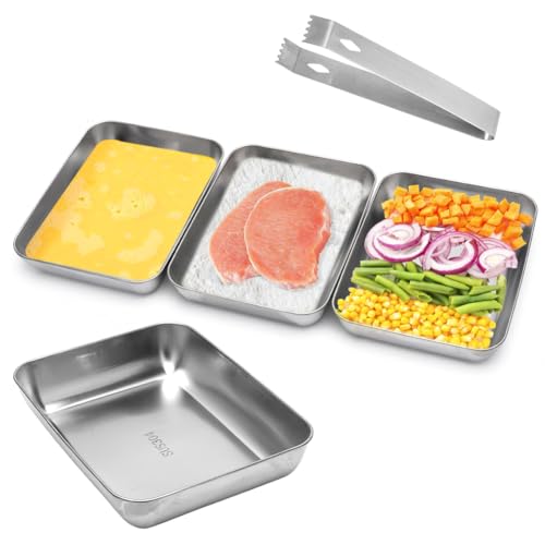 Wapasezyar Panierschalen Set 3-teilig, Panier-Set aus Edelstahl Schale zum Panieren/Schalen zum Panieren mit Clip/Stapelbar Metall Panierstraße Rechteckig (25 x 19 x 5 cm) von Wapasezyar