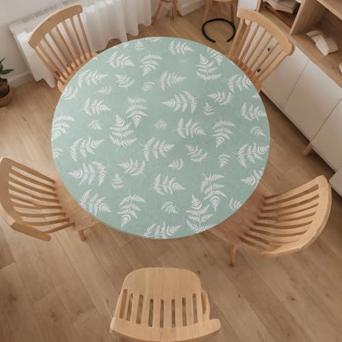 Wapasezyar Tischdecke Runde Outdoor 48 in, PVC Spanntischdecke Rund Tischfolie Elastisch Gartentischdecke Wetterfest für Tische von 90 bis 110 cm (Grüne Blätter) von Wapasezyar