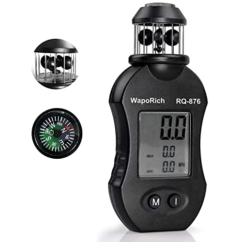 WapoRich Mini Windmesser, 360° Cup-Anemometer Handheld Windmessgerät misst Windgeschwindig 0,7–42 m/s mit Kompass für Segeln, Jagd, Drohnenflug RQ-876 von WapoRich