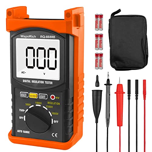 Digitaler Isolationswiderstandstester, WapoRich 200G Ohm MegOhmmeter Isolationswiderstandsmessgeräte DC AC Voltmeter Multimeter mit 1999 zählt, 500V/1kV/2,5kV/5kV Prüfspannung, Datenspeicherung von WapoRich