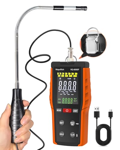 Thermisches Windmesser Windmessgerät, WapoRich Hitzdraht-Anemometer HVAC CFM Meter misst Windgeschwindigkeit, Temp(℃/℉), CMM/CMS/CFM mit MAX/MIN, Data Hold - RQ-9000F von WapoRich