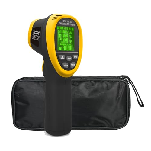 WapoRich Infrarot-Thermometer Pyrometer -50℃~800℃ Dual-Laser, 4-in-1 Temp mit Luftfeuchtigkeit, Umgebungstemperatur, Taupunkt, Farbdisplay & Alarmfunktion【Nicht für Menschen geeignet】 von WapoRich