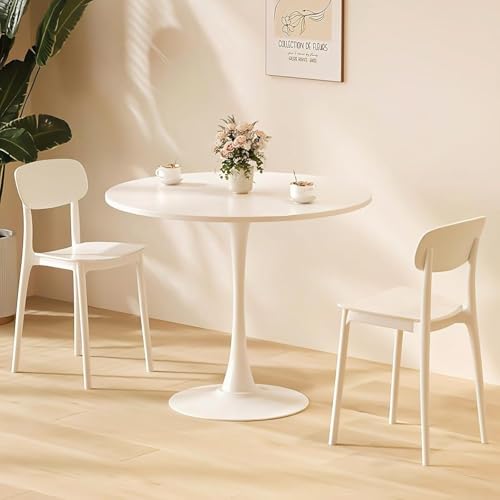 80 cm kleiner, runder Esstisch/Tulpentisch, Mitte des Jahrhunderts, moderner runder Esstisch mit Sockel, für 2 bis 4 Personen (weiß) von WappiGo