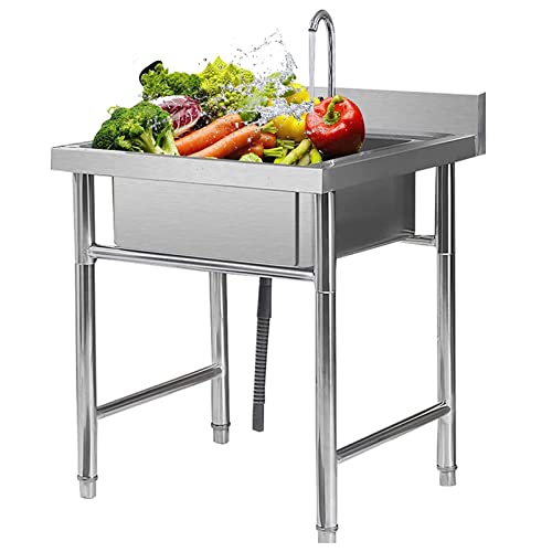 Küchenspüle, freistehend, Einzelbecken-Industriespüle mit Spülbecken-Wasserhahn, Metall-Arbeitsplatz, langlebig, Vorbereitung und Nutzung, Edelstahl-Wäschebecken für Outdoor-Restaurant von WappiGo