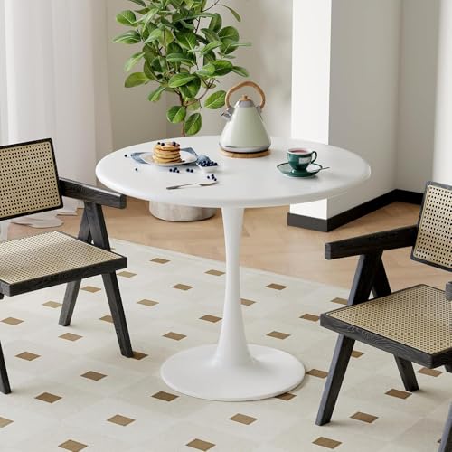 WappiGo 80 cm weißer runder Tisch, moderner Esstisch, Tulpe, runder Küchentisch, Mitte des Jahrhunderts, Couchtische für Wohnzimmer von WappiGo