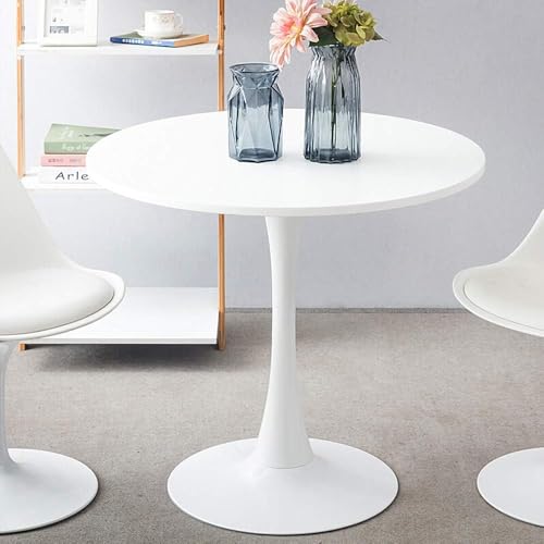 WappiGo Moderner runder Esstisch mit bedruckter Marmor-Tischplatte, Metallsockel, Tulpen-Küchentische für 2–4 Personen, kleiner Raum, Zuhause, Freizeit-Couchtische, Marmor von WappiGo