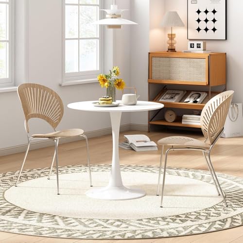WappiGo Moderner weißer runder Tisch, Tulpen-Esstisch, Küchentische, Mitte des Jahrhunderts, Couchtische für Wohnzimmer, 80 cm von WappiGo