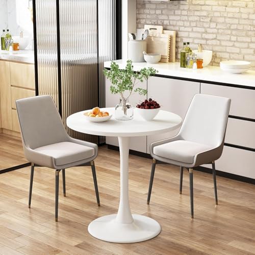 WappiGo Runder Esstisch, 80 cm, weißer Tulpentisch, moderner Küchentisch, 2–4 Personen mit MDF-Platte und Sockel, kompakter kleiner Freizeittisch aus der Mitte des Jahrhunderts für kleine Räume von WappiGo