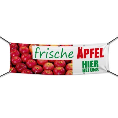 (PVC) Frische Äpfel rot Verkauf Banner, Plane, Werbeschild, Werbung, Werbebanner, 200 x 75 cm, DRUCKUNDSO von Warenfux24