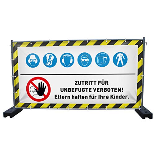 340 x 173 cm | Zutritt verboten B1 Bauzaunbanner, Baustelle, Sichtschutz, Zaunblende, Sicherheitsbanner von Warenfux24