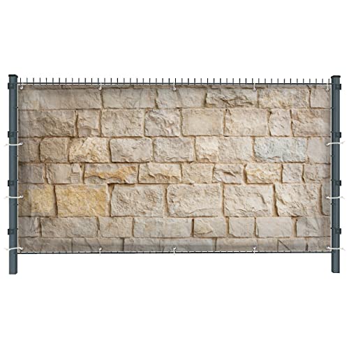 Warenfux24 Steinwand (1629) - Gartensichtschutz, Motivbanner, Sichtschutz Garten, Gartendeko, 251 x 183 cm, Mesh (winddurchlässig) von Warenfux24