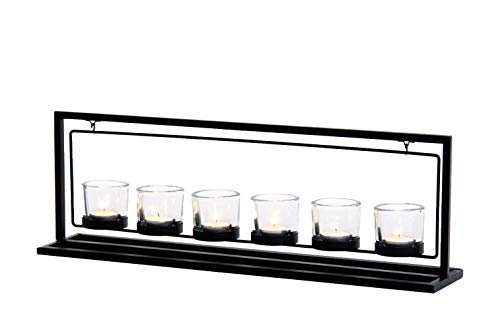 Warenhandel König Schwingender Metall Teelichtständer für 6X Teelicht inkl. Glas Teelichthalter Kerzen Halter Ständer Breite 57cm von Warenhandel König