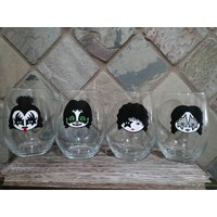 Handbemalte Kiss Weingläser/Whiskygläser Pintgläser. 4Er Set.gene Simmons Paul Stanley Peter Criss Ace Frehley von WarmBoxedWine