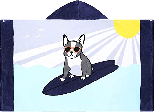 WarmHeartting Strandtuch Baumwolle Handtuch Badetuch mit Kapuze und Druckknöpfen für Kinder Jungen Mädchen für Reise Strand Schwimmen Groß 76x127cm Hund Bedruckt von WarmHeartting