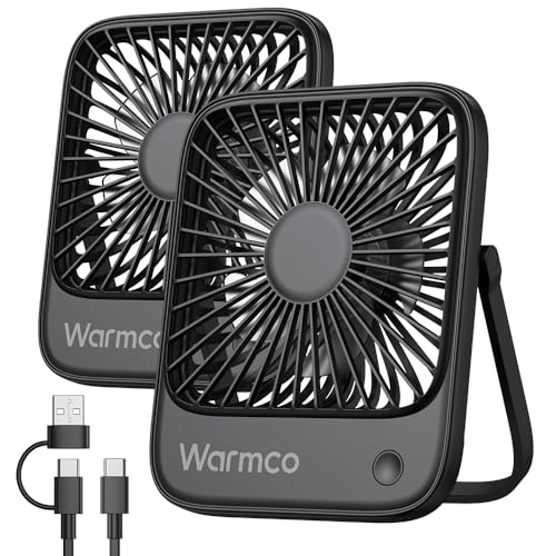 Warmco USB Tischventilator 2Stück USB C kabelgebundener persönlicher Ventilator mit starkem Luftstrom und leiser Betriebsweise, 3 Geschwindigkeiten, kompakt und faltbar, ideal für Büro und Zuhause von Warmco
