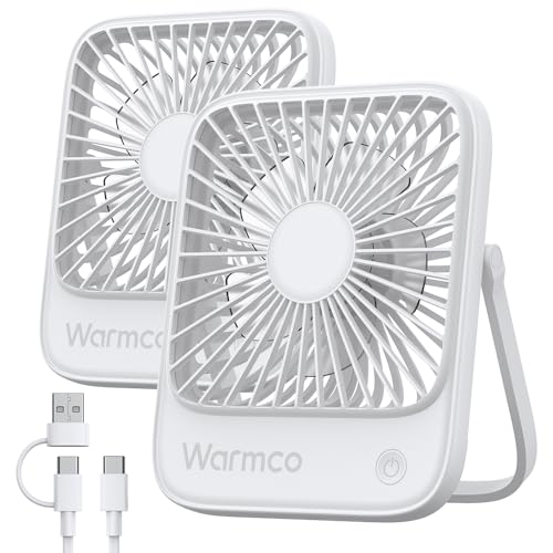 Warmco USB Tischventilator 2Stück USB C kabelgebundener persönlicher Ventilator mit starkem Luftstrom und leiser Betriebsweise, 3 Geschwindigkeiten, kompakt und faltbar, ideal für Büro und Zuhause von Warmco