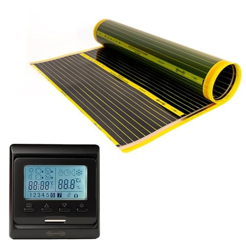 Warmcoin™ PTC Infrarot Heizfolie, elektrische Fußbodenheizung, 50 cm, Set, 190 W/m² mit und ohne Thermostat (W51 Schwarz Thermostat, 6 lm = 3m²) von Warmcoin