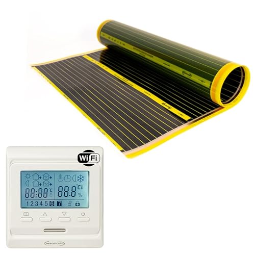 Warmcoin™ PTC Infrarot Heizfolie, elektrische Fußbodenheizung, 50 cm, Set, 190 W/m² mit und ohne Thermostat (W51 WIFI Weiß Thermostat, 15 lm = 7.5m²) von Warmcoin