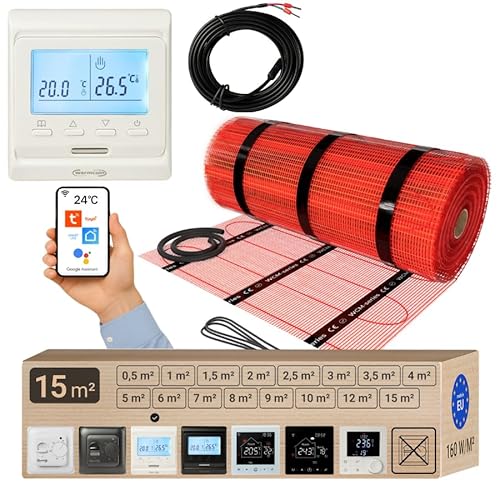 Warmcoin elektrische Fußbodenheizung Set 15 m² 160 W/m² – WLAN Thermostat W51 Weiß mit verbessertem Sensor – Heizmatte für Laminat, Vinyl, Fliesen – Fußbodenheizung Komplettset Warmcoin elektrische Fußbodenheizung Set 15 m² 160 W/m² – WLAN Thermostat W51 Weiß mit verbessertem Sensor – Heizmatte für Laminat, Vinyl, Fliesen – Fußbodenheizung Komplettset von Warmcoin