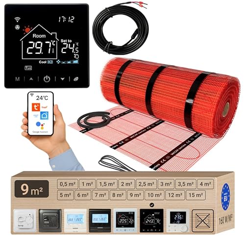 Warmcoin elektrische Fußbodenheizung Set 9 m² 160 W/m² – WLAN Thermostat W100 Schwarz mit verbessertem Sensor – Heizmatte für Laminat, Vinyl, Fliesen – Fußbodenheizung Komplettset Warmcoin elektrische Fußbodenheizung Set 9 m² 160 W/m² – WLAN Thermostat W100 Schwarz mit verbessertem Sensor – Heizmatte für Laminat, Vinyl, Fliesen – Fußbodenheizung Komplettset von Warmcoin