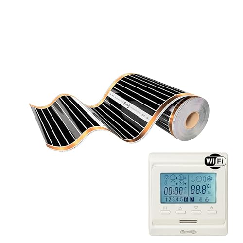 Warmcoin™ Infrarot Heizfolie, elektrische Fußbodenheizung, 50 cm, Set, 220 W/qm mit und ohne Thermostat (W51 WIFI Weiß thermostat, 10 lm = 5m²) von Warmcoin