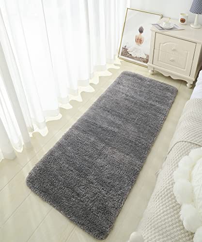 Warmfay Badezimmerteppich rutschfest 60x150CM, Weich Flauschig und Hochflor Badvorleger, Maschinenwaschbare Badematte, Absorbierende Badteppich für Badewanne, Dusche, Schlafzimmer, Badteppich Grau von Warmfay