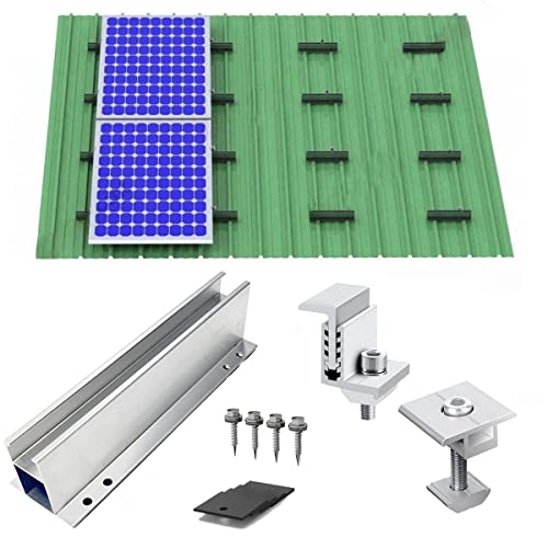 Warmfay Solarmodul Halterung Befestigungssystem, PV Modul Halterung mit 230MM Aluprofil und Einstellbar Klemme für 4X Solarmodul 30-35mm Dicke, Solarpanel Halterung für Blechdach Flachdach Trapezblech von Warmfay