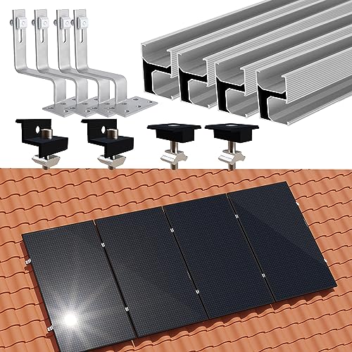 Photovoltaik Ziegeldach Befestigungssystem,Solar Alu Halterung Befestigung Schiene Dachhaken PV für 4 Module,Solarmodule Halterung Montageschiene Set für Solar Panel Verstellbar 30-35MM Dick von Warmfay