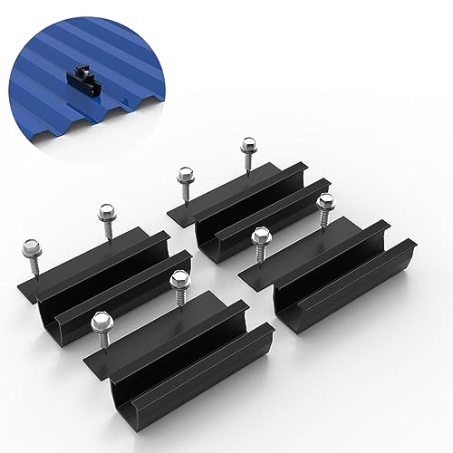 Solarmodul Alu Befestigungssystem Trapezblech Photovoltaik Schwarz Kit 12cm,PV Trapezblech Befestigung Einfache Führungsschienen 4 Stück,Solarpanel Befestigung Blechdach PV Zubehor von Warmfay