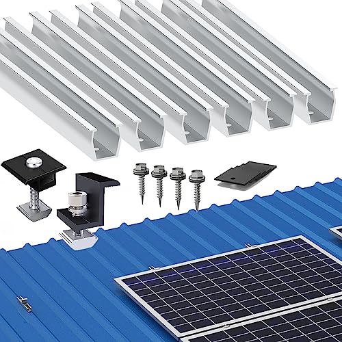Solarmodul Halterung Befestigungssystem, Alu PV Modul Halterung mit 12CM Montageschiene und Befestigung Klemme für 12x Module 30mm Dicke, Solarpanel Halterung für Flachdach Trapezblech Blechdach von Warmfay