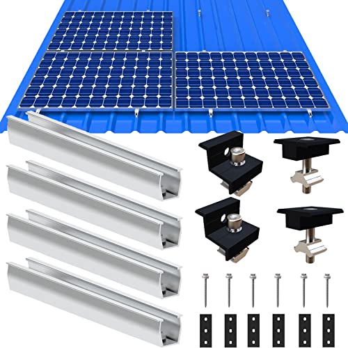 Solarmodul Halterung Flachdach, Alu Photovoltaik Montageschiene 12CM, Verstellbare Schwarz Klemme für 30-35MM Dicke Module, Solarpanel Halterung Montageset 4 Module Geeignet für Flachdach Trapezdach von Warmfay