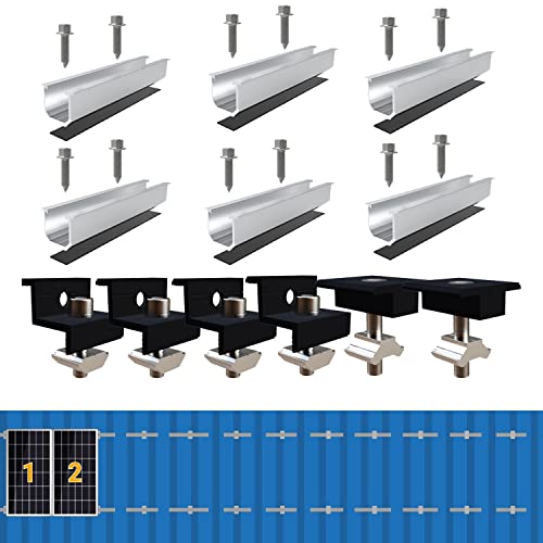 Solarmodul Halterung Kit 12cm und Zubehör Schwarz Eloxiert 30-35mm Verstellbar,Halterung für Solarmodule,Für Solarpanel Halterung,Trapezblech Flachdach Montage PV Befestigung Set von Warmfay