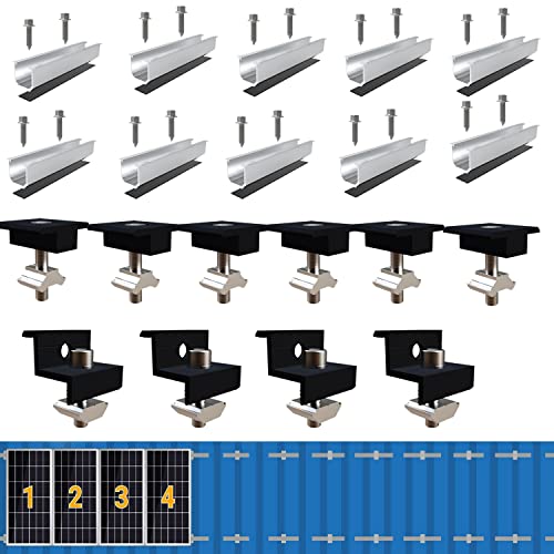 Solarmodul Halterung Kit 12cm und Zubehör Schwarz Eloxiert 30-35mm Verstellbar,Halterung für Solarmodule,Für Solarpanel Halterung,Trapezblech Flachdach Montage PV Befestigung Set von Warmfay