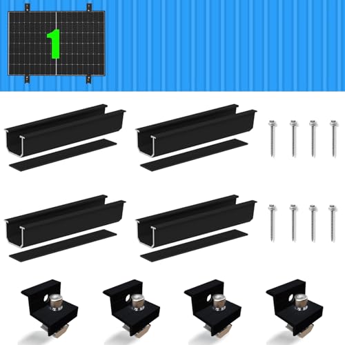 Warmfay Solarmodul Halterung Montageset, Schwarzes 12CM Aluprofil und Verstellbare Klammern Befestigung für Solarmodul, Solarpanel Halterung 1 Modul 30-35MM für Flachdach Trapezblech Blechdach von Warmfay