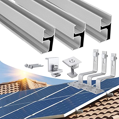 Solarmodul Halterung Ziegeldach Befestigungssystem, Alu Solarpanel Halterung Dachhaken Aluprofil Photovoltaik Montageset für 6 Module, Balkonkraftwerk Halterung Ziegeldach für Module 30MM Dicke von Warmfay