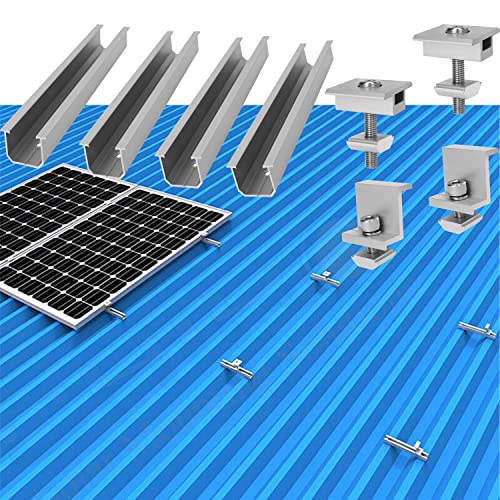 Alu Halterung Trapezblech, Montageschiene Solarmodule 2X Panel Befestigungsschiene Dachhalterung 20 CM, Befestigungs-Set 6x Schiene + Klemme 30 MM von Warmfay