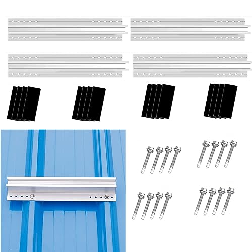 Solarpanel Halterung Kit 40cm, Solarmodul Alu Befestigungssystem Trapezblech Photovoltaik 4 Stück Befestigungsschiene,PV Trapezblech Befestigung Einfache Führungsschienen von Warmfay