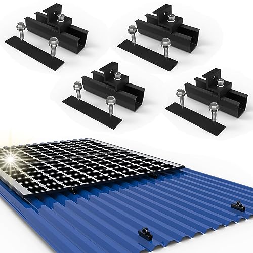 Solarpanel Halterung Kit für 2X Modul, Befestigungsschiene 12cm Voll Schwarz und Verstellbare Klemmen 30-35MM, Halterung Solarmodul für Trapezblech Flachdach Montage PV Befestigung Set von Warmfay