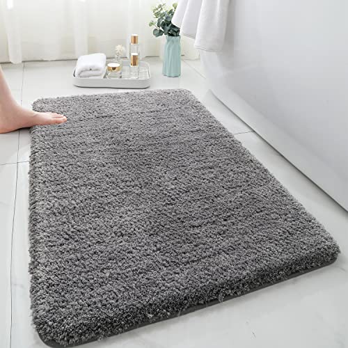 Warmfay Badezimmerteppich rutschfest 60x90CM, Weich Flauschig und Hochflor Badvorleger, Maschinenwaschbare Badematte, Absorbierende Badteppich für Badewanne, Dusche, Schlafzimmer, Badteppich Grau von Warmfay