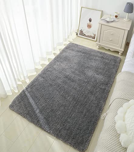 Warmfay Badezimmerteppich rutschfest 80x120CM, Weich Flauschig und Hochflor Badvorleger, Maschinenwaschbare Badematte, Absorbierende Badteppich für Badewanne, Dusche, Schlafzimmer, Badteppich Grau von Warmfay