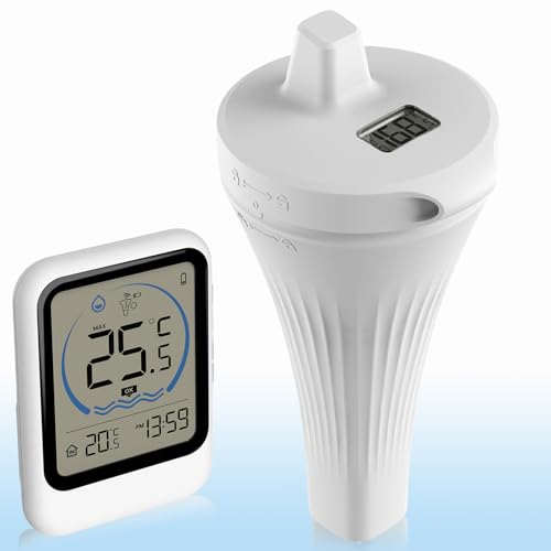 Warmfay Funk Pool Thermometer, IP68 Wasserdicht Digitales Poolthermometer mit LCD-Anzeige, Leicht Ablesbar, Schwimmend Wasserthermometer für Pool, Whirlpool und Aquarium von Warmfay