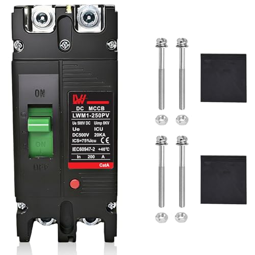 Warmfay MCCB DC Leitungsschutzschalter, 2P DC500V 200A Solar Trennschalter PV Anlage Thermomagnetisch A‑Kurve 20 kA für PV-Solaranlage Solarmodule Netzsystem von Warmfay