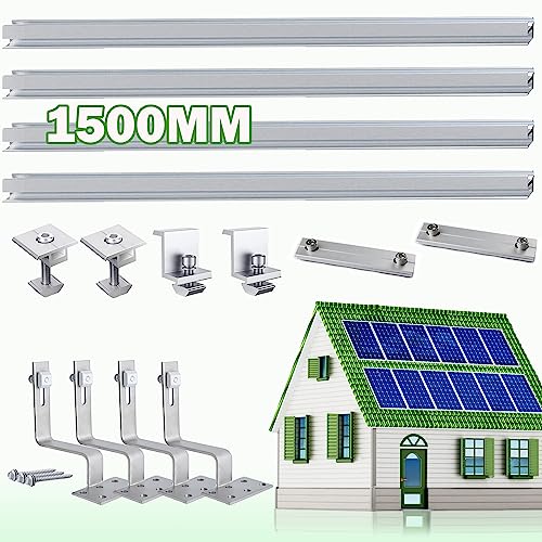 Warmfay PV Halterung Ziegeldach Montageset, Alu 1500MM Durchgängigen Profilschienen und Dachhaken Solarmodul Ziegeldach für 3X Module, Solar Halterung Ziegeldach für PV Module 30MM Dicke von Warmfay