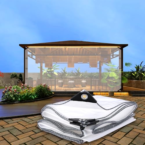 Warmfay Transparente Plane mit Ösen, PE Abdeckplane Wasserdicht 2x3m, 0,3mm Regenschutz Abdeckplane, Faltbar Wetterfeste Durchsichtige Plane für Außen, Terrassen, GartenmöBel, Pet Hutch Dach von Warmfay