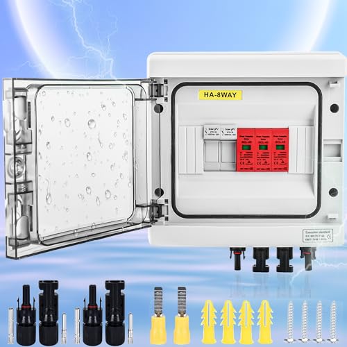 Warmfay Überspannungsschutz PV Solar Blitzschutz 1000V DC 32A T2, PV Anschlusskasten 1 String 6 Module(1 In 1 Out) für PV Anlage Photovoltaik IP65 Wasserdichtes von Warmfay