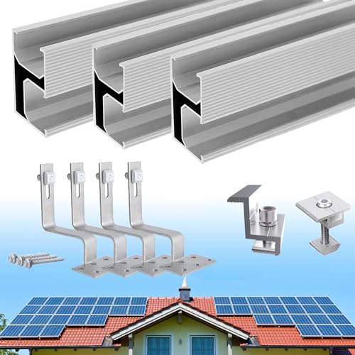 Warmfay Solar Halterung Ziegeldach Montageset, Erweitert Photovoltaik Montageschiene Dachhaken Solarpanel Halterung für 2 Module, Alu Solarmodul Halterung Ziegeldach Anwendbar Solarmodule Dick 30-35mm von Warmfay