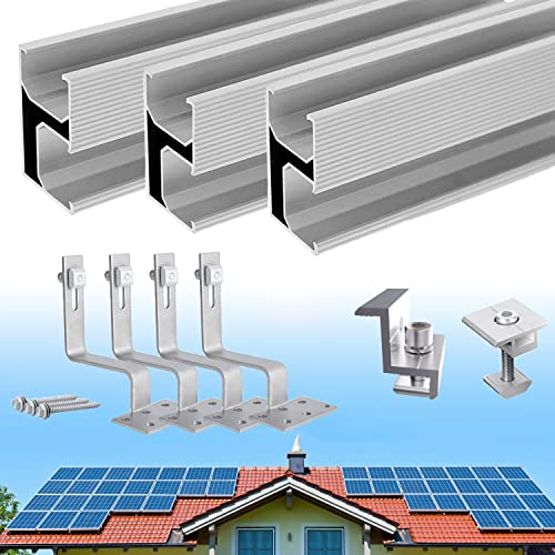 Warmfay Solar Halterung Ziegeldach Montageset, Erweitert Photovoltaik Montageschiene Dachhaken Solarpanel Halterung für 4 Module, Alu Solarmodul Halterung Ziegeldach Anwendbar Solarmodule Dick 30-35mm von Warmfay