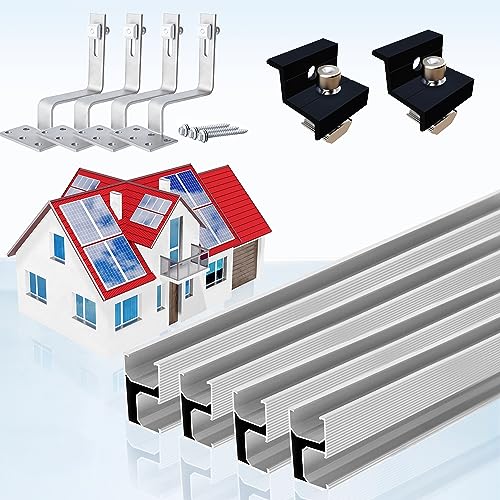 Warmfay Solar Halterung Ziegeldach Set für 1 Module, Upgrade 300MM Aluprofil und Photovoltaik Dachhaken, Solarmodul Halterung Ziegeldach Schwarz Einstellbare Klemmen für Modul Dicke 30-35mm von Warmfay