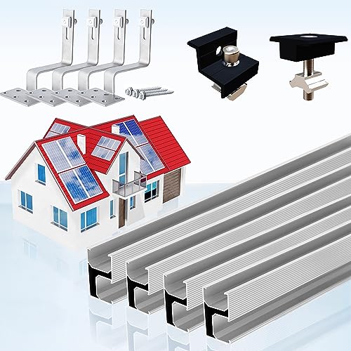 Warmfay Solar Halterung Ziegeldach Set für 4 Module, Upgrade 300MM Aluprofil und Photovoltaik Dachhaken, Solarmodul Halterung Ziegeldach Schwarz Einstellbare Klemmen für Modul Dicke 30-35mm von Warmfay